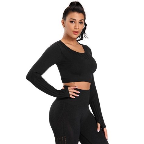 High quality Black Yoga set Tight And Top - Image 2