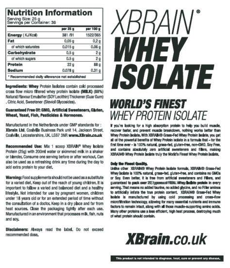 Whey Isolate Protein 900g by XBrain - Banana - Image 2